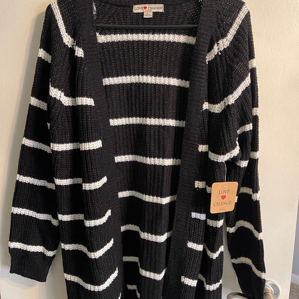 Love Change Black and White Striped Cardigan